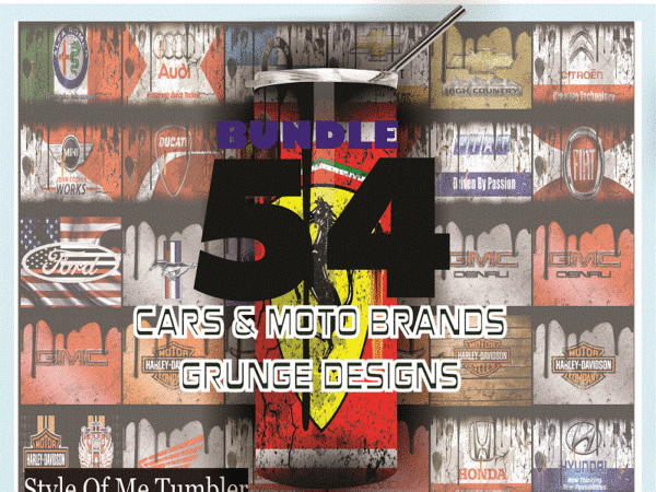 Combo 54 cars & moto brands grunge design tumber, 20oz skinny straight,template for sublimation,full tumbler, png digital download 1014533239