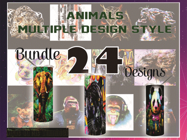 Combo 24 animals multiple design styles designs, 20oz skinny straight,template for sublimation,full tumbler, png digital download 1014533239