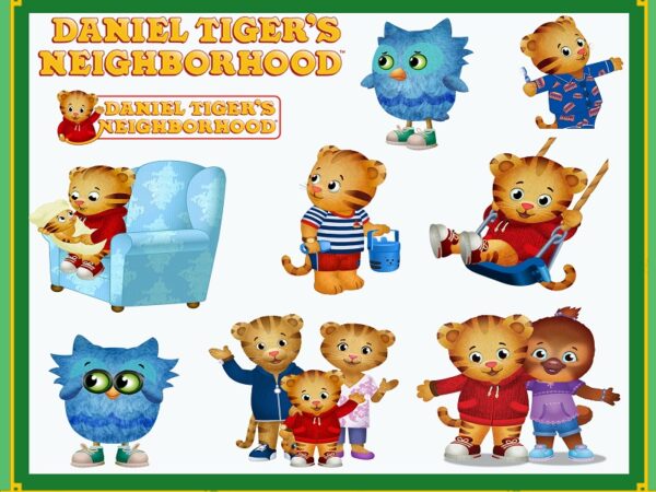 Daniel tiger neighborhood clipart, daniel tiger neighborhood images, daniel tiger png, transparent backgrounds, instant download 985023542 t shirt vector illustration