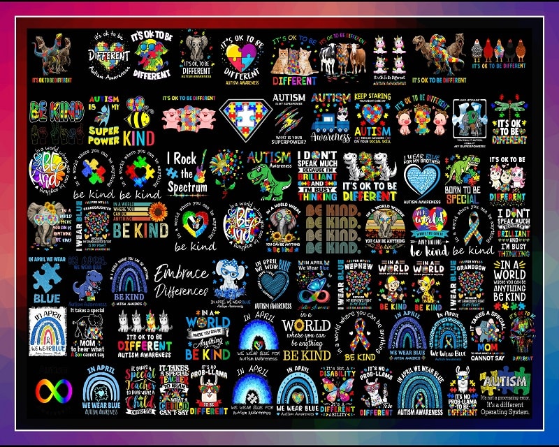Combo 990+ Autism SVG Bundle, Autism Awareness, Autism Rainbow PNG, Peace love autism, Autism rainbow png, Autism Gift, Instant download CB769394850