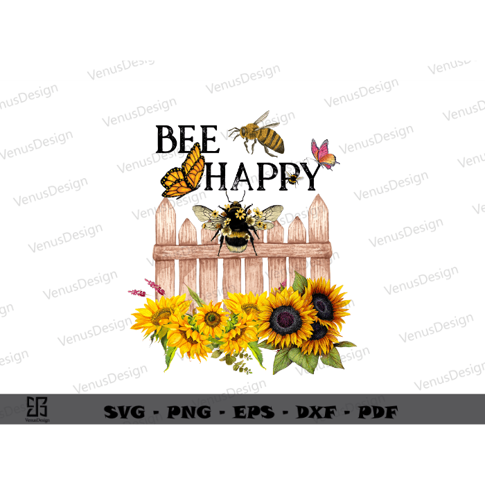 Bee Happy Bumble Bee Shirt Design Sublimation File & Funny Bee Design Png Files, Bee Sunflower Pattern Cameo Hvt Prints, Bee Art Sublimation Design