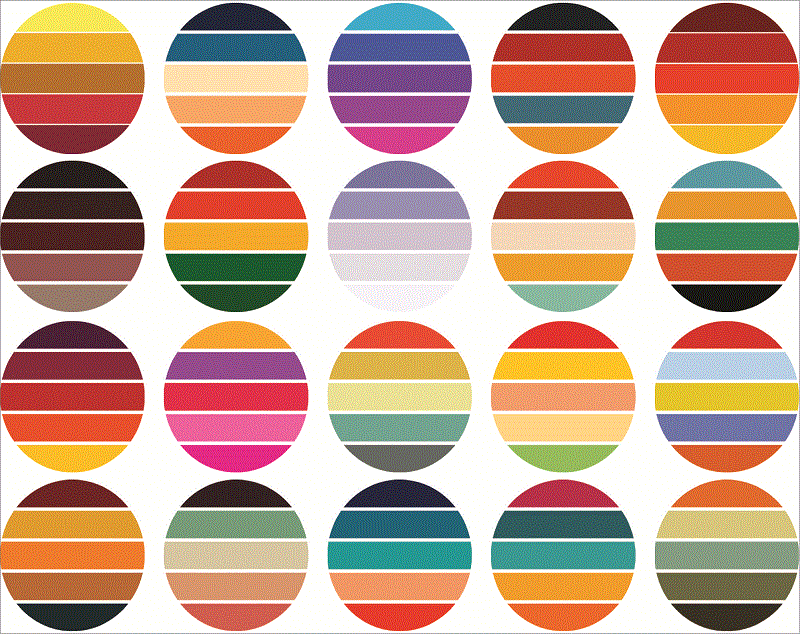 33 Files Retro Colored Circle Sunsets Clipart, Circle Round Background Vintage Color Palettes Commercial License Print On Demand 988658536