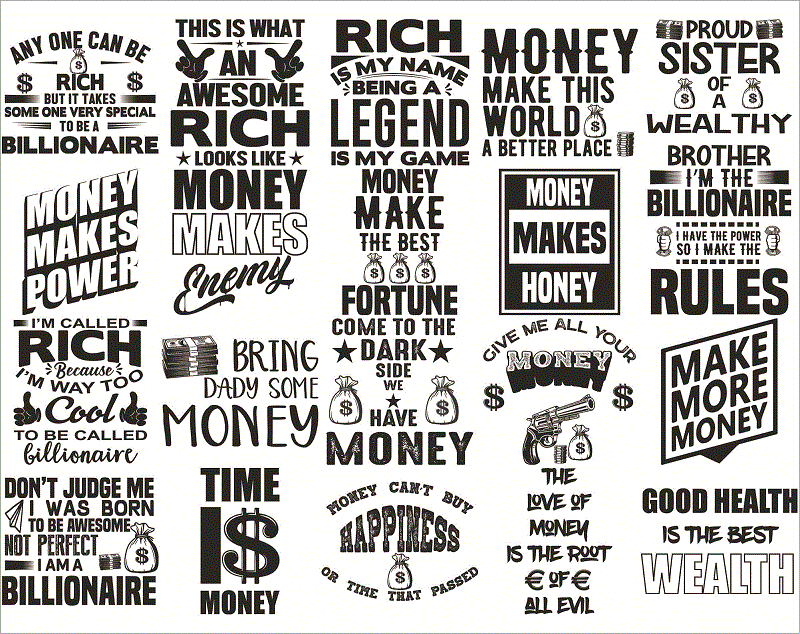 Bundle 100 Money Quotes SVG / PNG Bundle, Money png, Money svg design, Silhouette Instant Download 1017356530