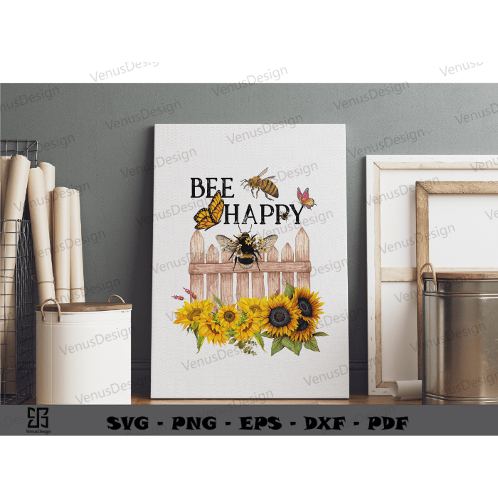 Bee Happy Bumble Bee Shirt Design Sublimation File & Funny Bee Design Png Files, Bee Sunflower Pattern Cameo Hvt Prints, Bee Art Sublimation Design