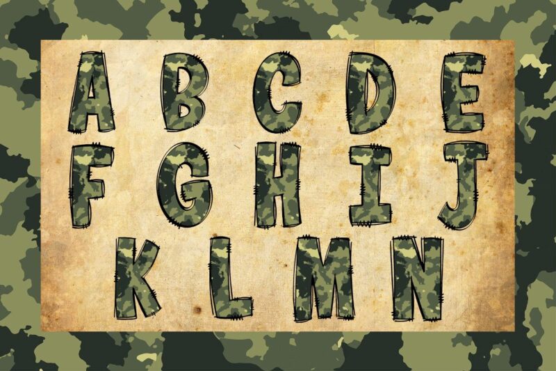 Army alphabet collection bundle, hand drawing alphabet vector, Military alphabet clipart, cute alphabet sublimation design