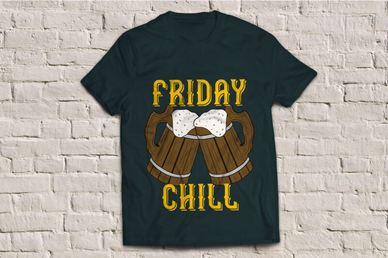 Two mugs with beer and a phrase “Friday chill”