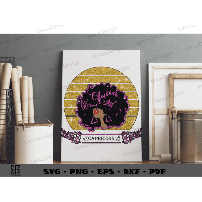 Afro Queen Design Sublimation Files & Capricorn Birthday Cameo htv prints, Melanin Queen Birthday Art Png Files, Black Magic Girl Art