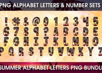 Summer alphabet sublimation design bundle, Summer hand drawing alphabet fonts separated