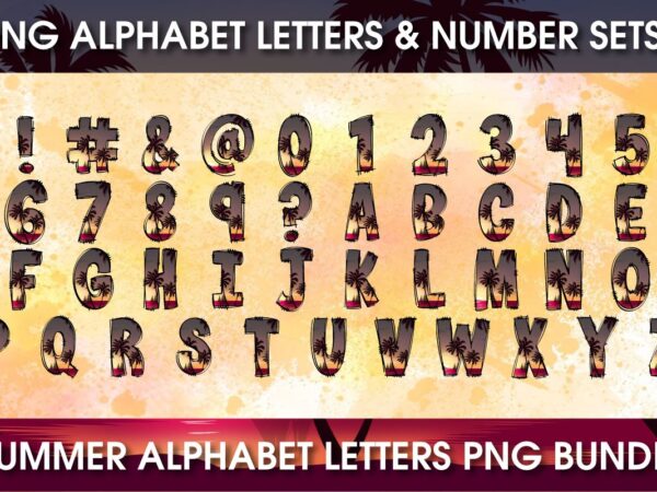 Summer alphabet sublimation design bundle, summer hand drawing alphabet fonts separated