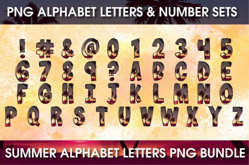 Summer alphabet sublimation design bundle, Summer hand drawing alphabet fonts separated