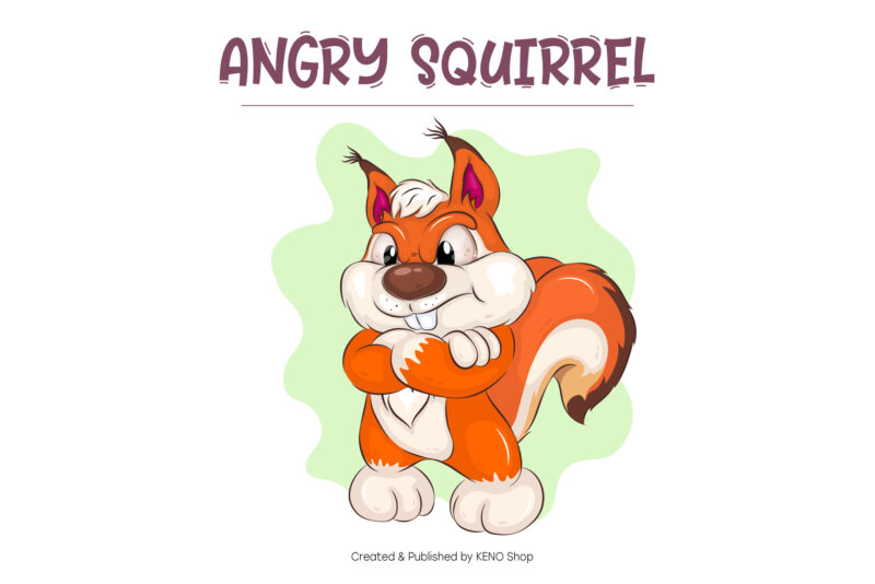 Angry Cartoon Squirrel. T-Shirt, PNG, SVG.