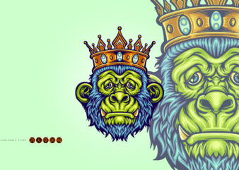 Head King Monkey with Crown Mascot Illustrations graphic t shirt