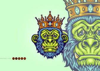 Head King Monkey with Crown Mascot Illustrations