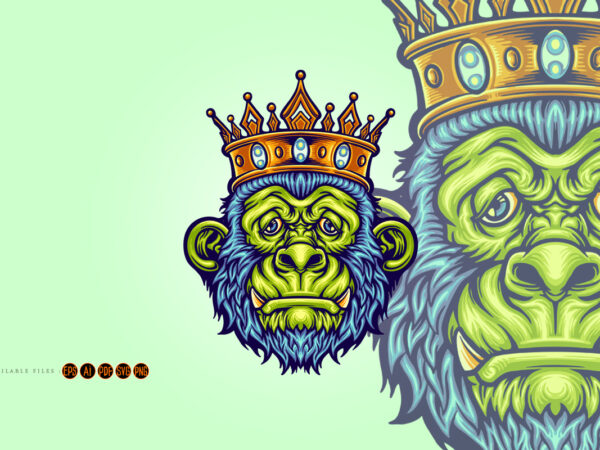 Head king monkey with crown mascot illustrations graphic t shirt Head king monkey with crown mascot illustrations graphic t shirt