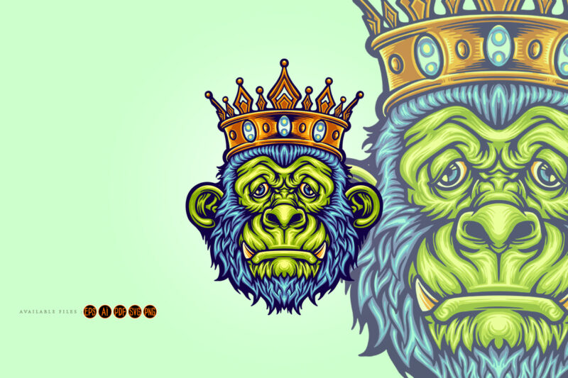 Head King Monkey with Crown Mascot Illustrations