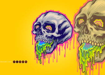 Psychedelic Scary colorful stone Skull Melting Illustrations t shirt illustration