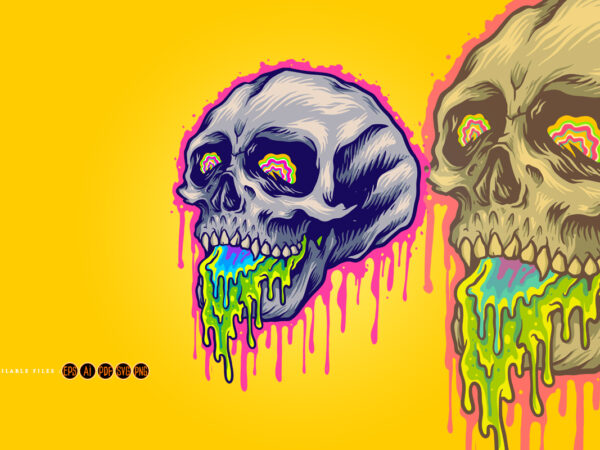 Psychedelic scary colorful stone skull melting illustrations t shirt illustration