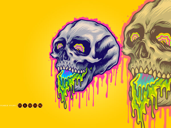 Psychedelic scary colorful stone skull melting illustrations t shirt illustration Psychedelic scary colorful stone skull melting illustrations t shirt illustration