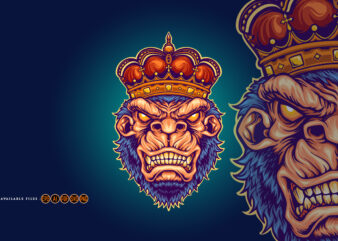 Angry king kong with gorilla crown Mascot Illustrations t shirt vector