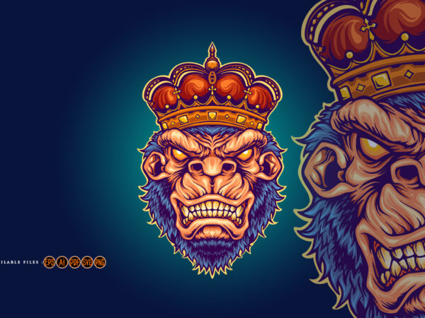 Angry king kong with gorilla crown mascot illustrations t shirt vector