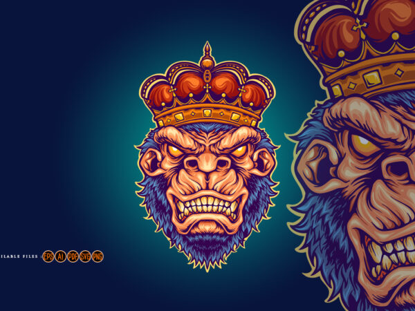 Angry king kong with gorilla crown mascot illustrations t shirt vector Angry king kong with gorilla crown mascot illustrations t shirt vector