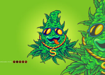 Funky Cannabis weed leaf Plant with sunglasses Mascot Illustrations
