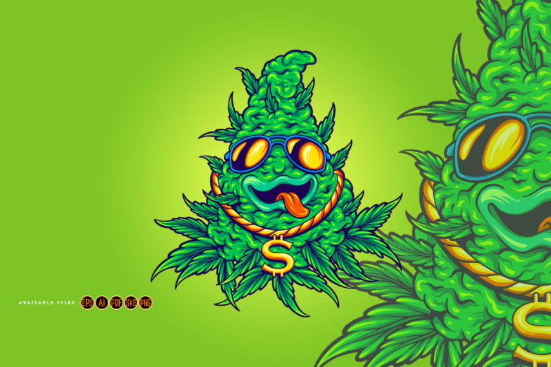 Funky Cannabis weed leaf Plant with sunglasses Mascot Illustrations