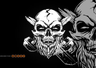Scary hard worker old skull Silhouette Illustrations t shirt template vector