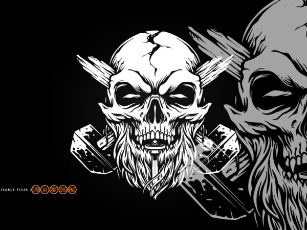 Scary hard worker old skull silhouette illustrations t shirt template vector