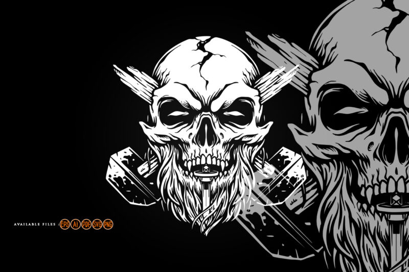 Scary hard worker old skull Silhouette Illustrations