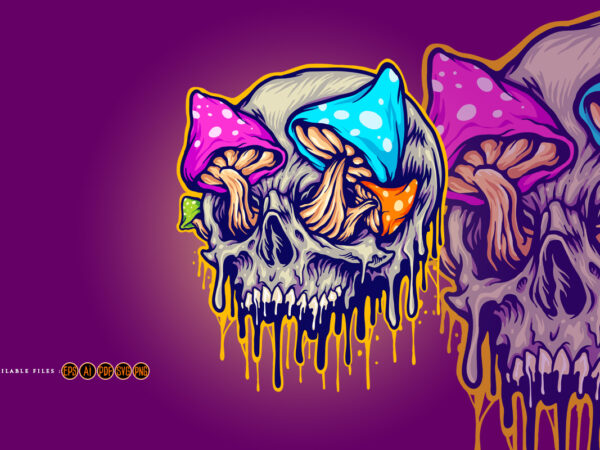 Scary skull mushrooms melted colorful illustrations t shirt template vector