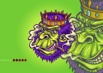 Crowned gorilla with smokes cannabis Mascot Illustrations