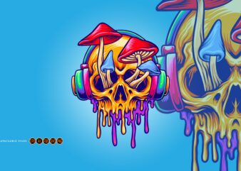 Funky psychedelic skull mushroom Illustrations t shirt graphic design