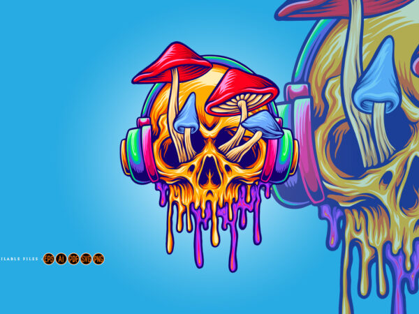 Funky psychedelic skull mushroom illustrations t shirt graphic design