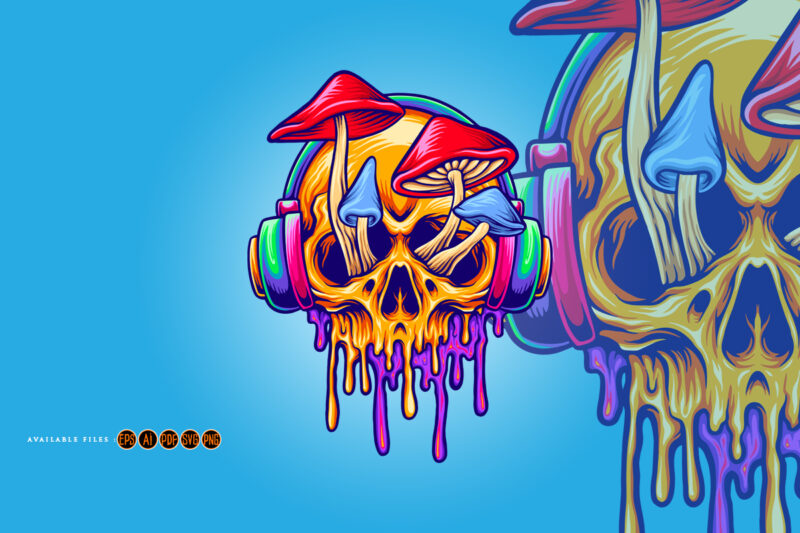 Funky psychedelic skull mushroom Illustrations