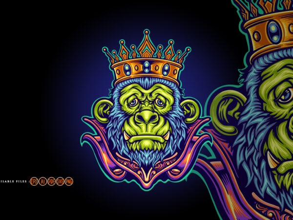 King head gorilla cartoon mascot illustrations t shirt vector art