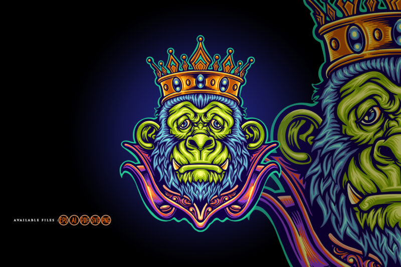 King Head gorilla cartoon mascot Illustrations