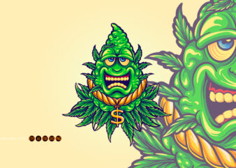 Weed leaf mascot Cannabis leaf with cash money SVG Illustrations