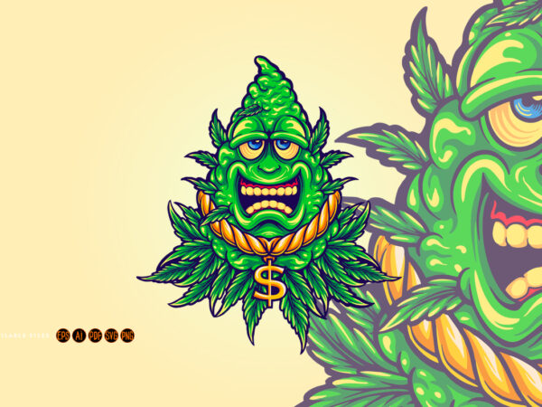 Weed leaf mascot cannabis leaf with cash money svg illustrations t shirt design for sale