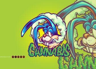 Bunny Smoking Weed Cannabis word Vapor Effect Illustrations