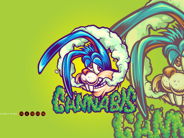 Bunny smoking weed cannabis word vapor effect illustrations t shirt template