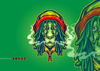 Head Rasta lion weed smoke Mascot Illustrations graphic t shirt