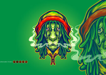 Head Rasta lion weed smoke Mascot Illustrations