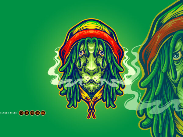 Head rasta lion weed smoke mascot illustrations graphic t shirt