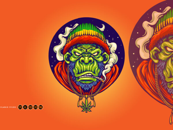 Rasta gorilla hip hop smoking weed cannabis necklace illustrations t shirt design online