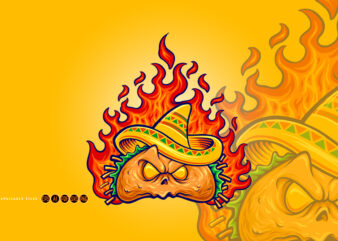 Angry Food mexican taco on fire Mascot Illusrations