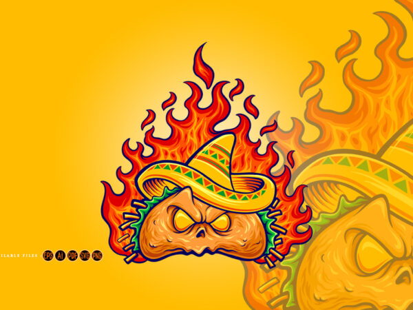 Angry food mexican taco on fire mascot illusrations t shirt vector