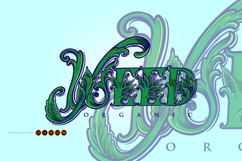 Classic weed leaf Marijuana lettering words Isolated