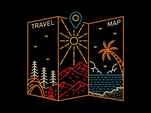 Travel map t shirt designs for sale