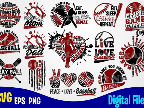 14 designs baseball bundle, baseball svg, sports svg, baseball design svg eps, png files for cutting machines and print t shirt designs for sale t-shirt design png